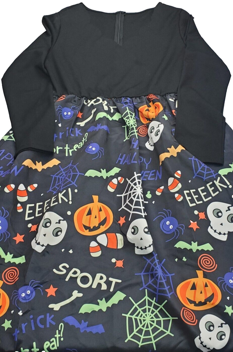 Shein Halloween Dress Women's Large Black Long Sleeve Belted Pumkin Skull Party